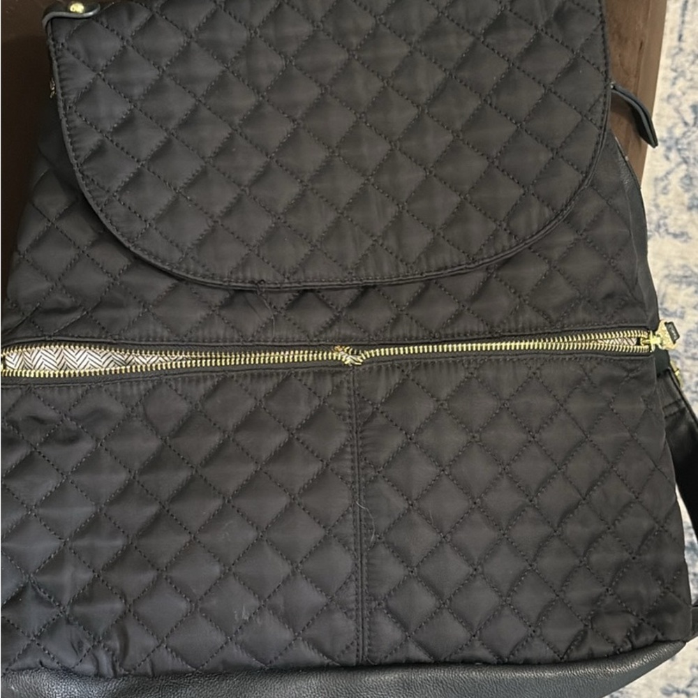 Steve Madden Quilted Black Backpack with Gold Zippers